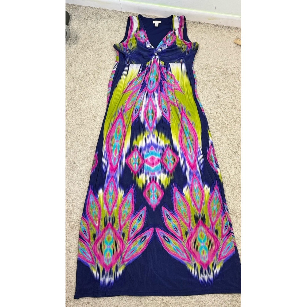 Chicos Sleeveless Ikat Print Twist Front V-Neck Maxi Dress Multicolor Womens L - Picture 8 of 13